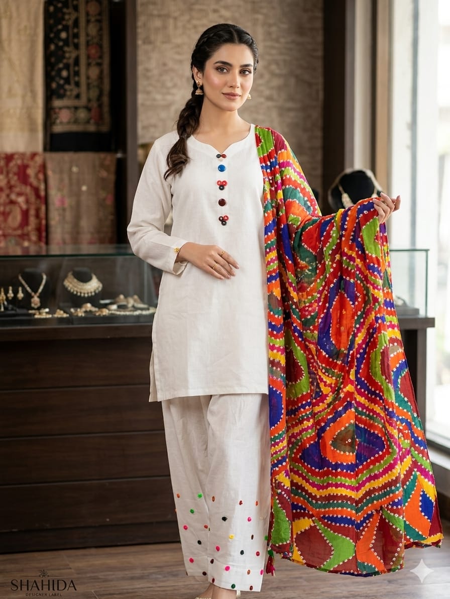 Viral Mirror Work 3 PCs White Suit Lawn Bareeze GC-A68