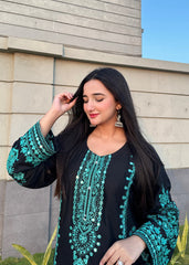 Embroidered 2pcs black dress