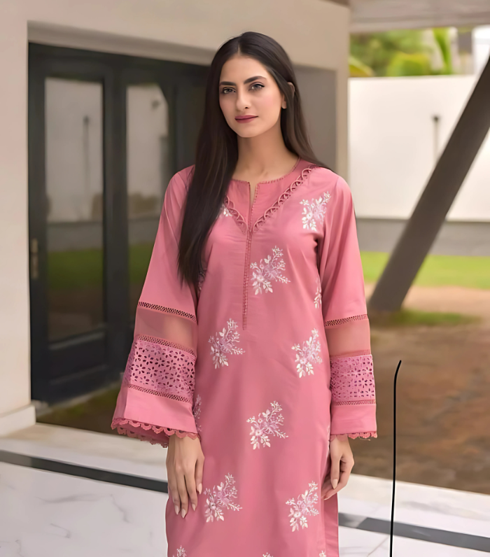 Embroidered 2pcs dress Pink