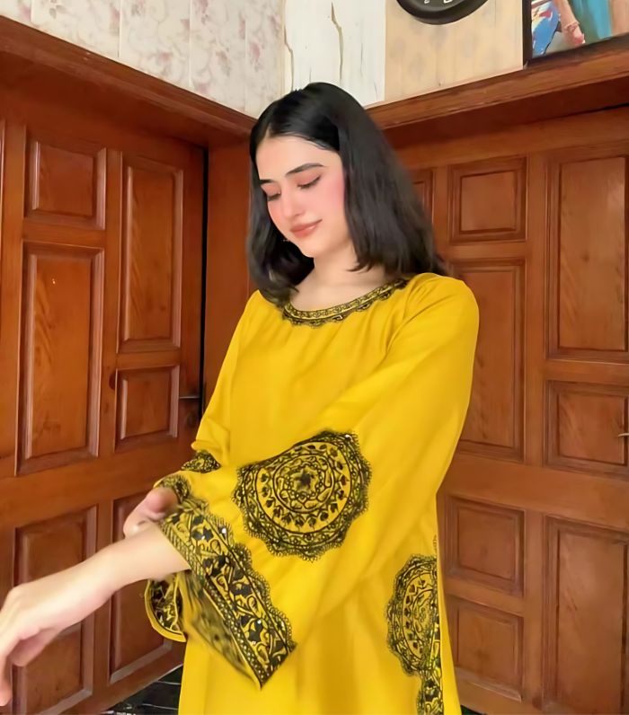 Embroidered 2pcs Mustard