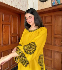 Embroidered 2pcs Mustard