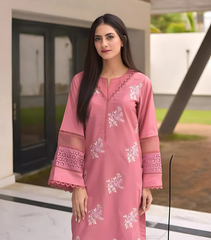 Embroidered 2pcs dress Pink