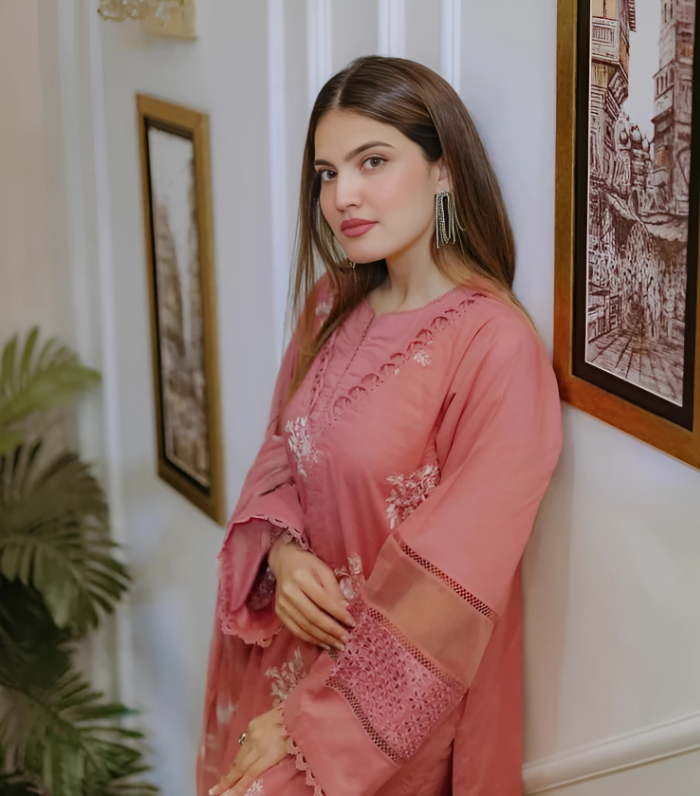Embroidered 2pcs dress Pink