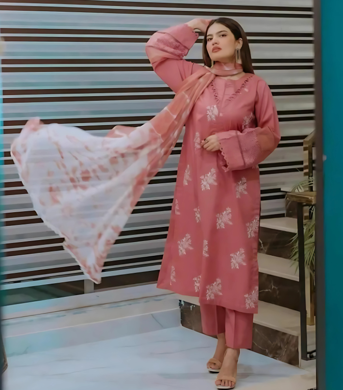 Embroidered 2pcs dress Pink