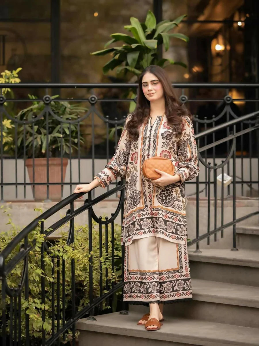Tehzeeb Libas Poly Lawn Printed Co-ord Set-MINAAL 2pcs