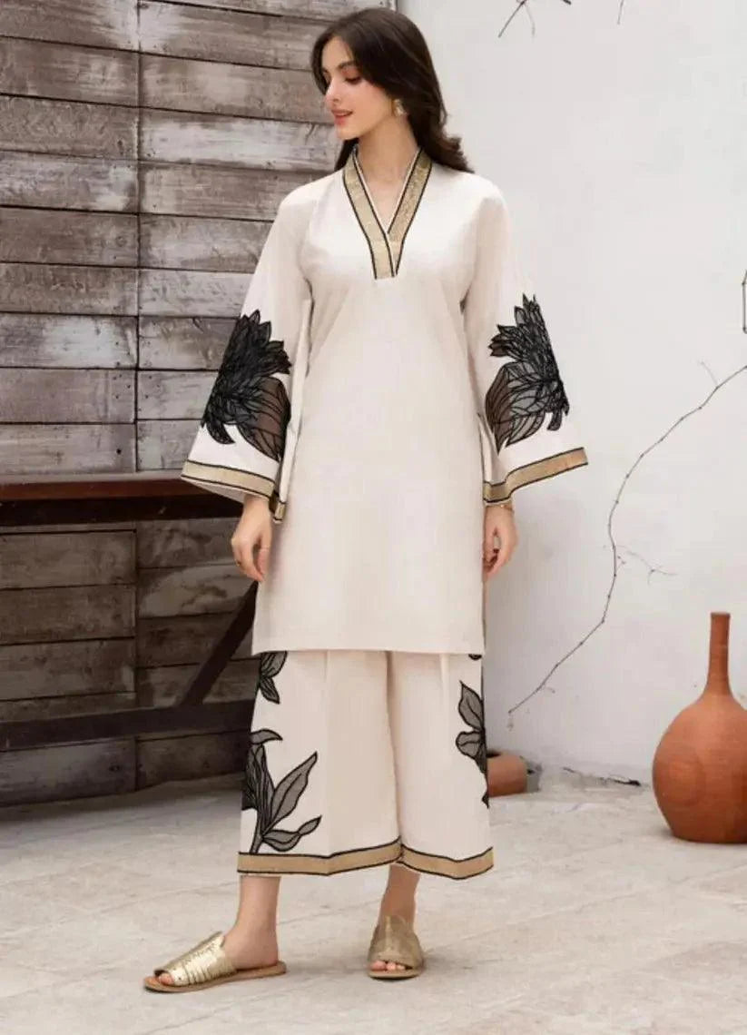 Almond Plazo Off White 2pc FZ Collection