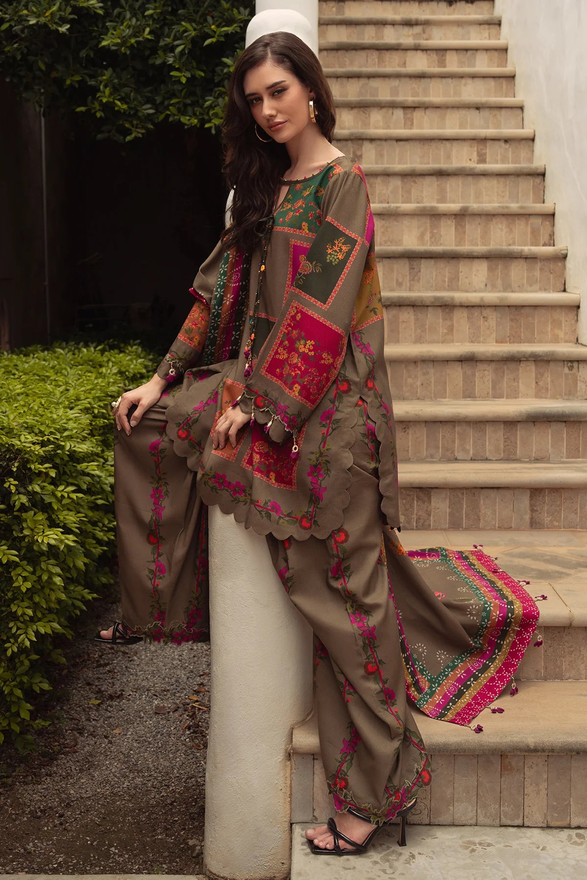 3-PC Stitched Printed Winter Grip Soft & Silk brown
