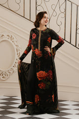 Unzir Long – Black Floral Dress 3pcs