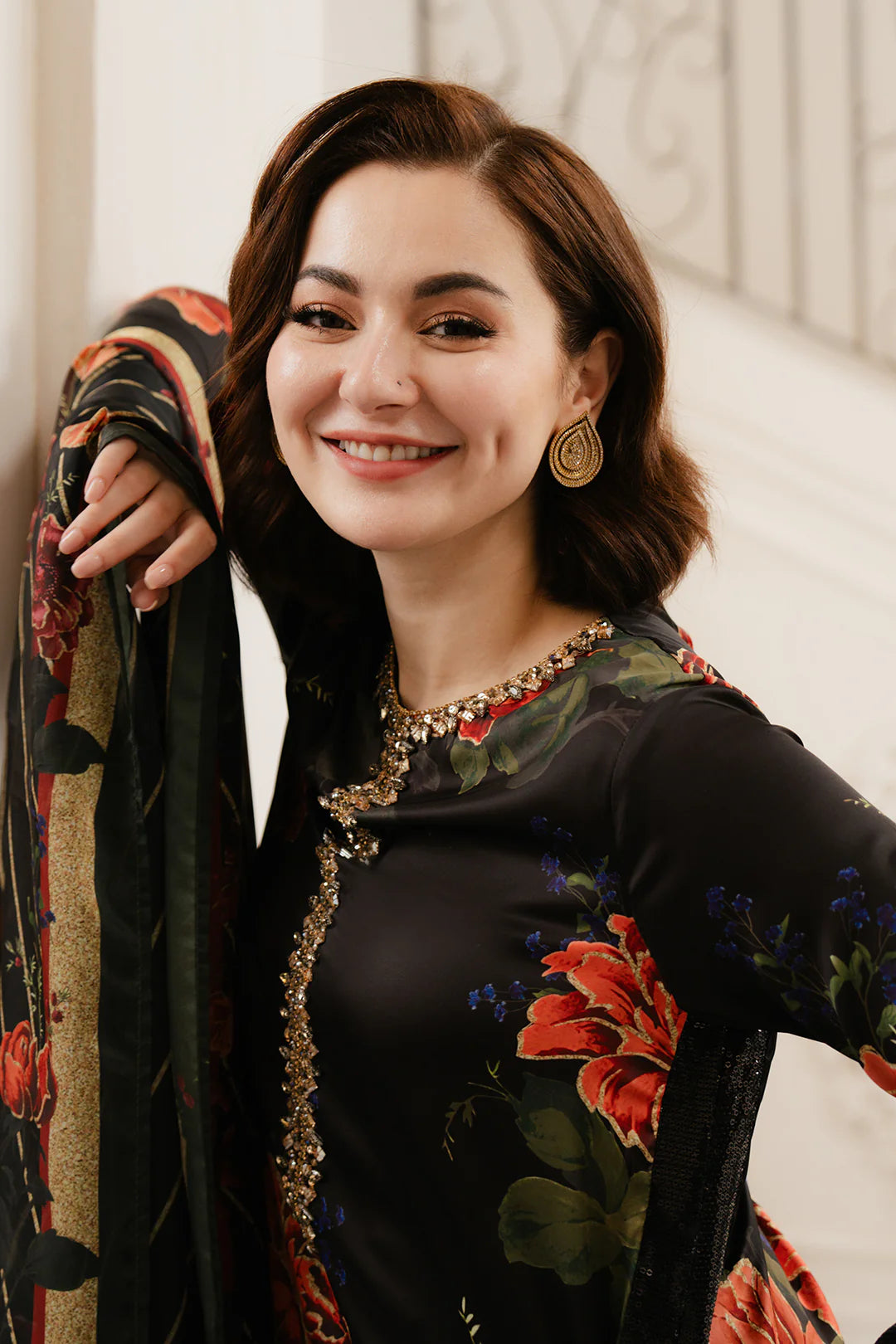 Unzir Long – Black Floral Dress 3pcs