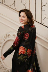 Unzir Long – Black Floral Dress 3pcs