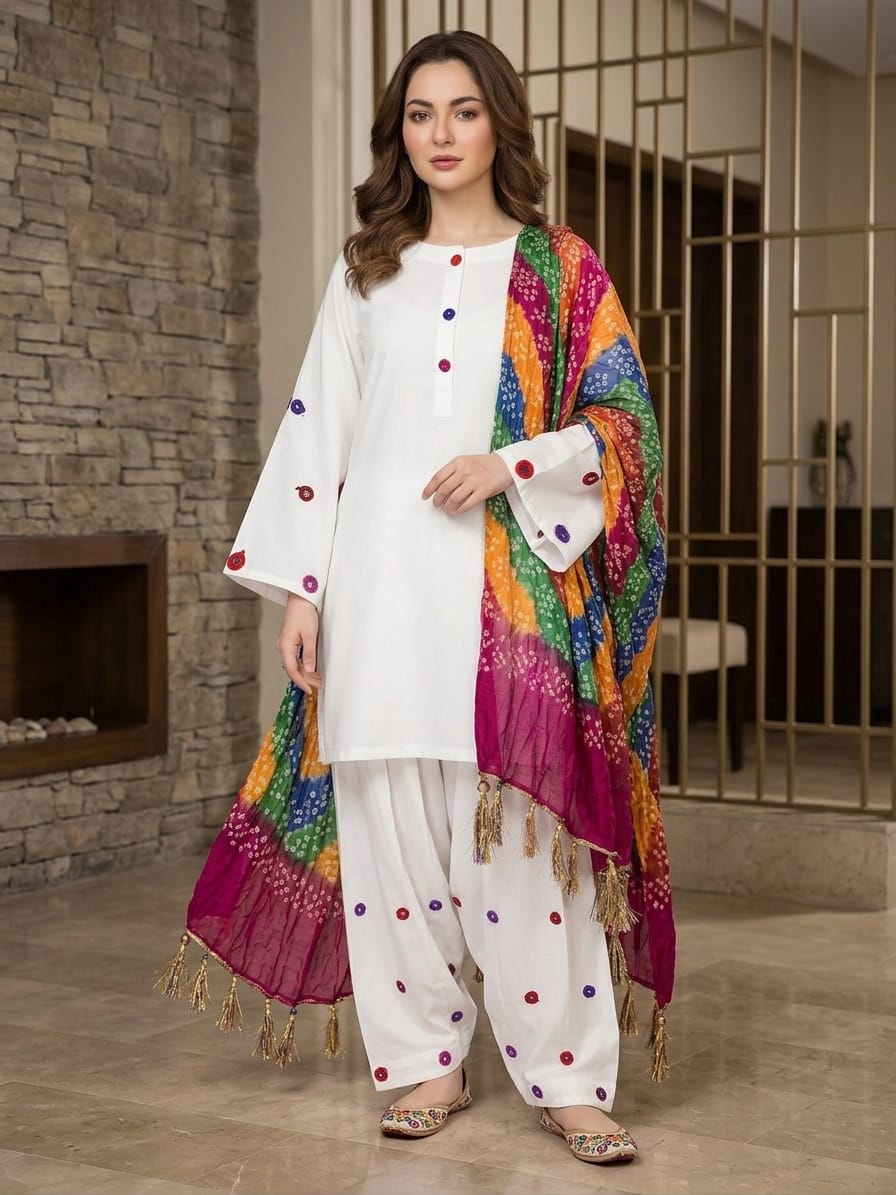 Viral Mirror Work 3 PCs White Suit Lawn Bareeze GC-A68