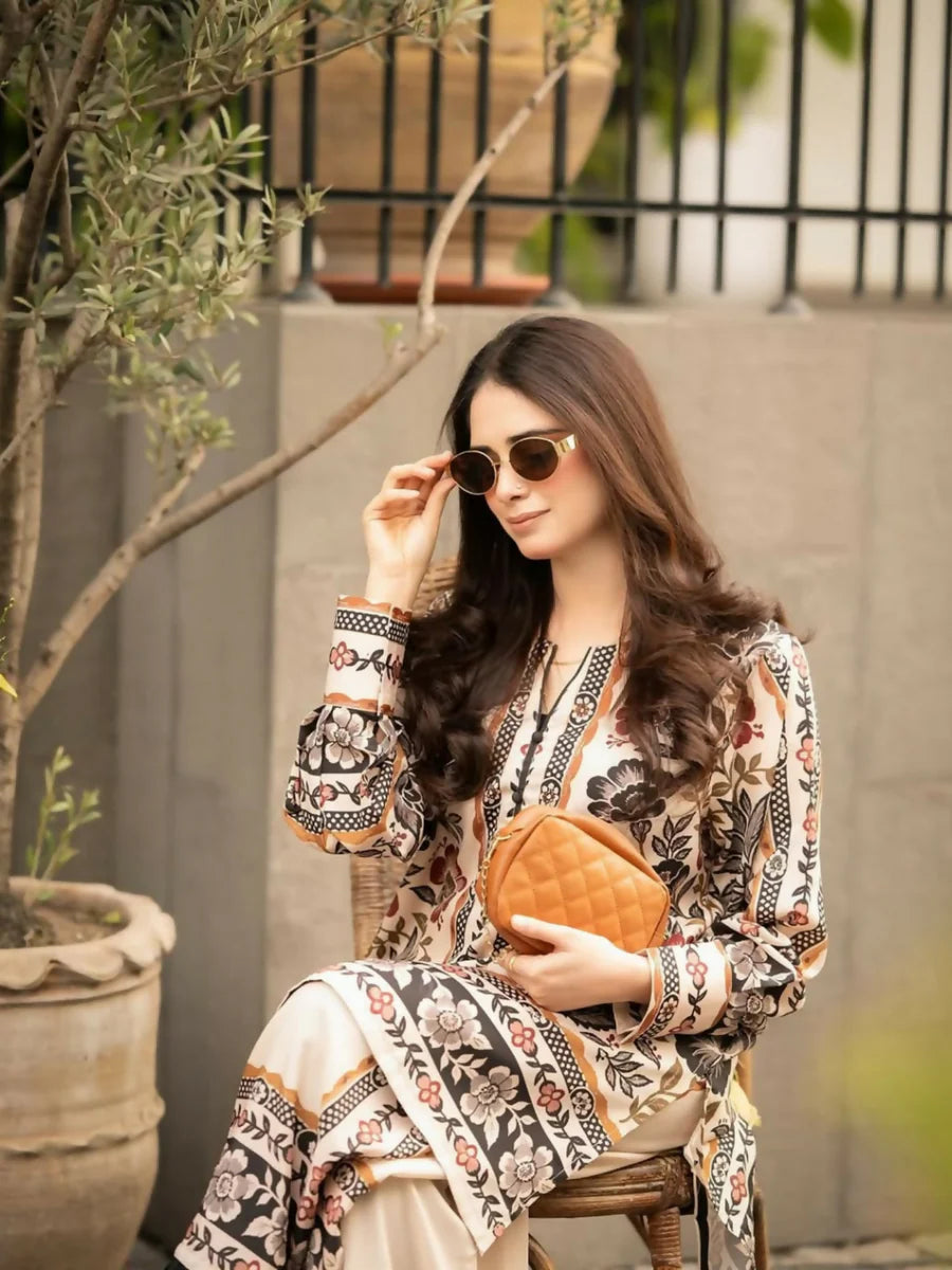 Tehzeeb Libas Poly Lawn Printed Co-ord Set-MINAAL 2pcs