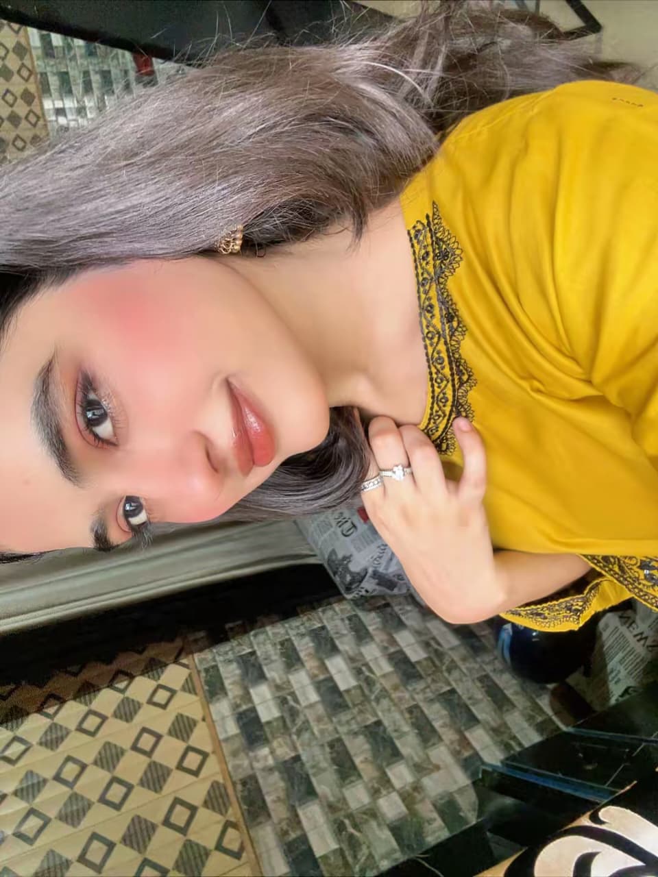 Embroidered 2pcs Mustard