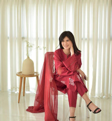 Embroidery 2pcs dress red