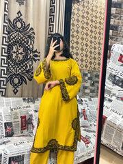 Embroidered 2pcs Mustard