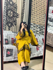 Embroidered 2pcs Mustard